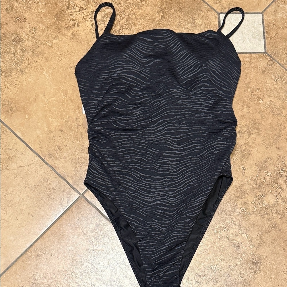 Black Zebra Print One Piece Swimsuit